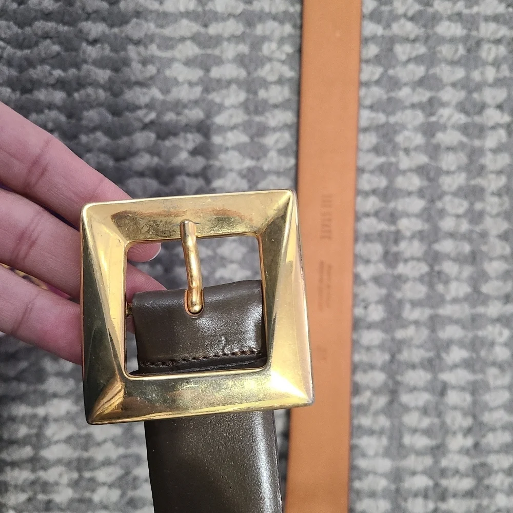 111 State‎ Brown Leather Belt with Gold Toned Buckle 32 Italy